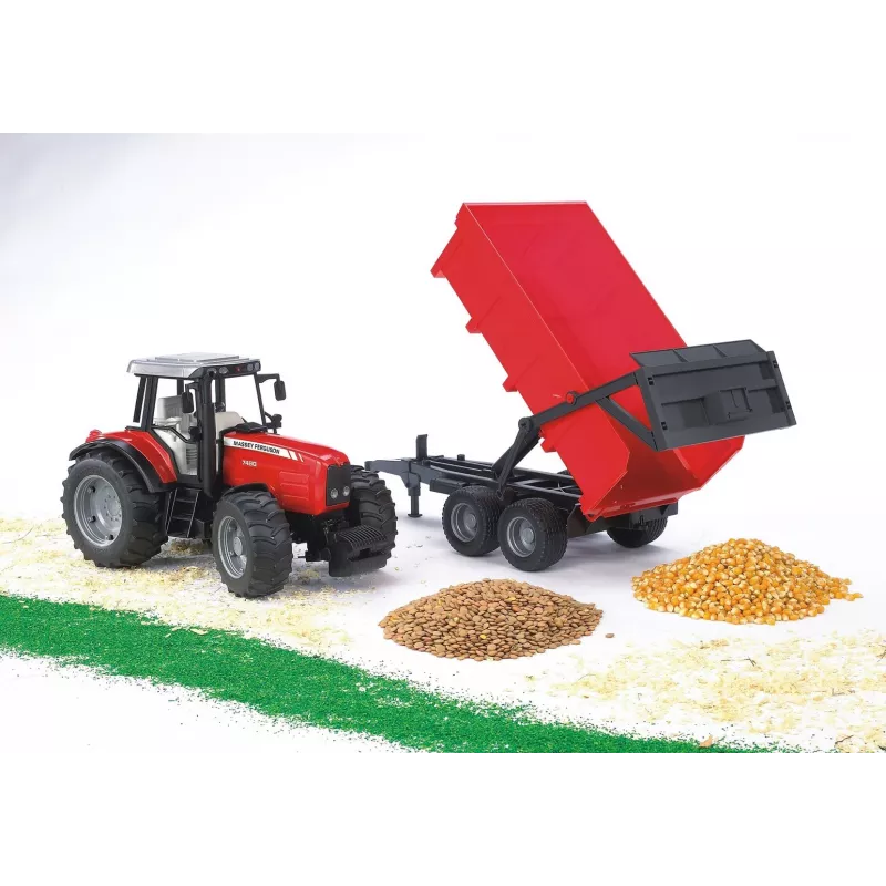 Modello trattore BRUDER Massey Ferguson 7480 con rimorchio ribaltabile