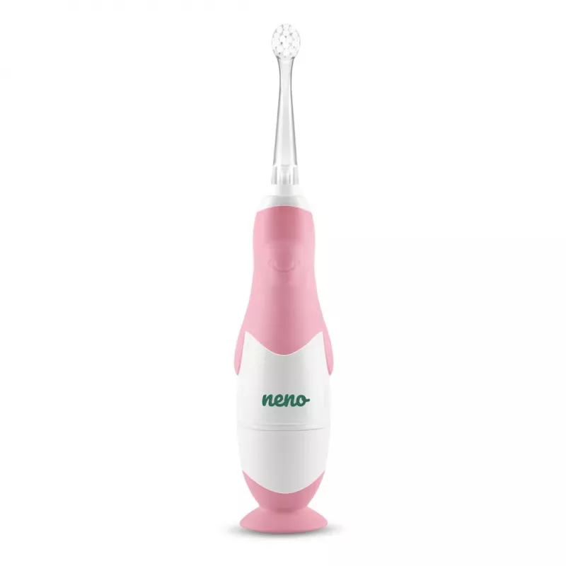 Spazzolino elettrico neno Denti rosa per bambini — vibrante, setole morbide, batteria AAA, timer 2 minuti