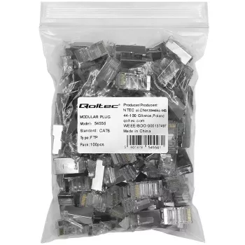 Connettore modulare RJ45 QOLTEC 54556 CAT6 FTP, argento, 18×22×11 mm, confezione da 100