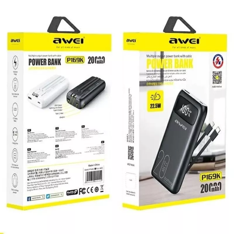 Powerbank 20000mAh P169 K 22.5W USB-C + cavo Apple