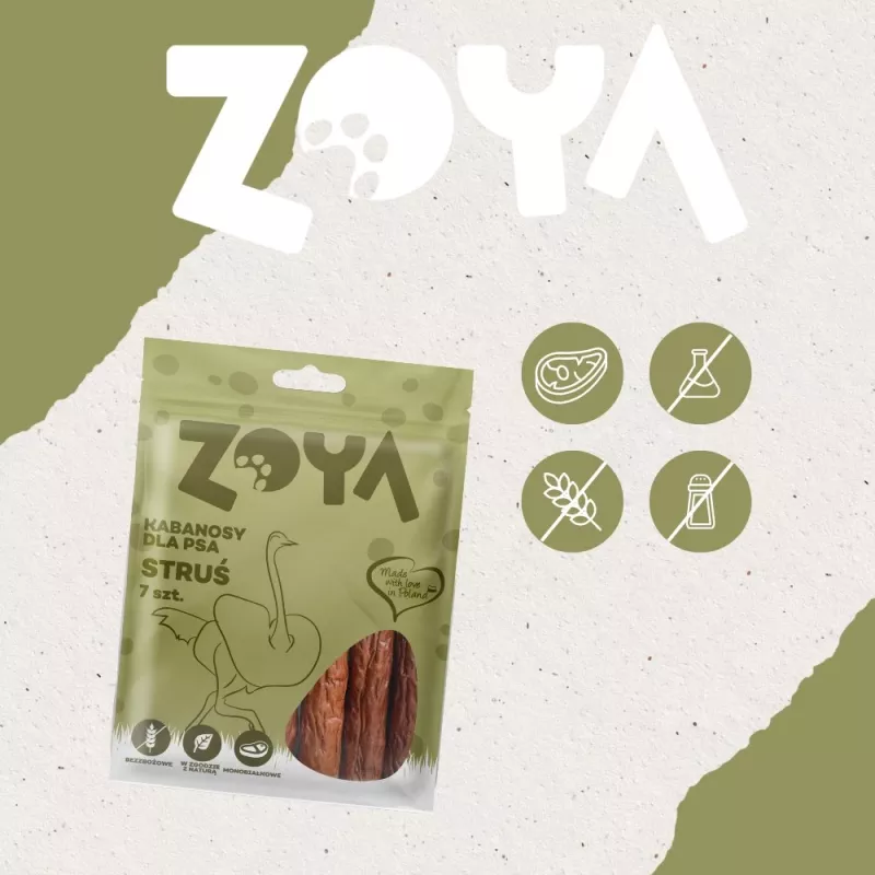 ZOYA Salsicce di carne di struzzo - snack per cani - 7 pezzi