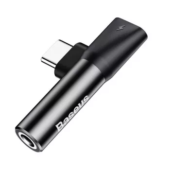 Adattatore audio Baseus USB-C a minijack 3,5 mm + USB-C (nero)
