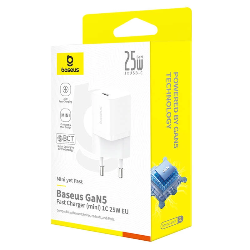 Baseus P10110909213-00 Caricabatterie da rete USB-C GaN5 mini 25W bianco