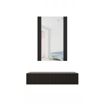 Trucco con specchio cama meble PAFOS 80×41,6×100 cm, struttura in MDF, 1 cassetto, nero opaco