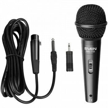 Microfono SVEN MK-110 (con cavo, dinamico, metallo, cavo 4,0 m, jack 6,3 / 3,5 mm, nero)