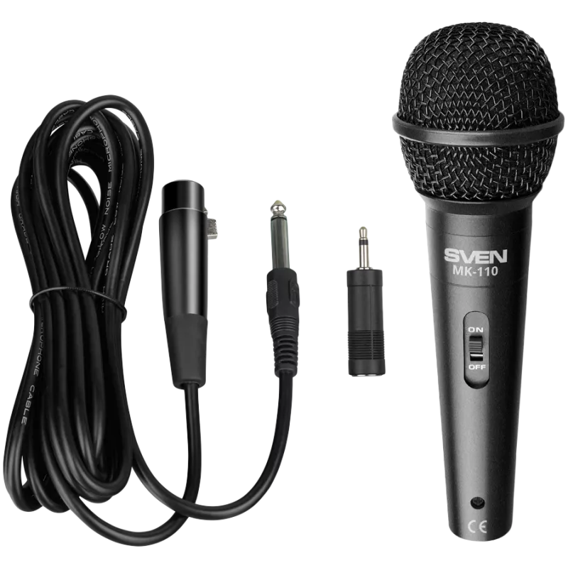 Microfono SVEN MK-110 (con cavo, dinamico, metallo, cavo 4,0 m, jack 6,3 / 3,5 mm, nero)