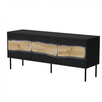 Mobile TV cama meble INSERTO 3D 143,5x40x61,5 cm nero con LED, piano superiore in truciolare