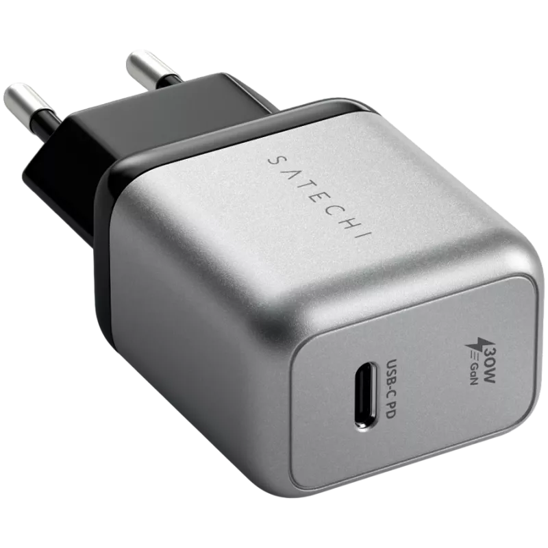 Caricabatterie per dispositivi mobili Satechi ST-UC30WCM-EU — alimentatore AC universale per interni con 1× USB-C, nero/argento