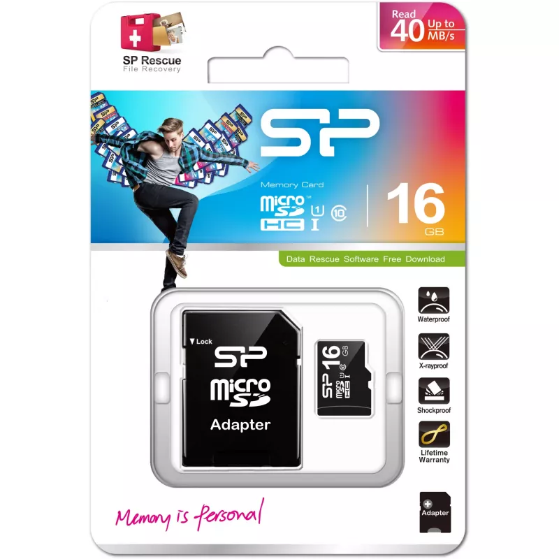 Scheda di memoria MicroSDHC Silicon Power 16GB Class 10 UHS-I U1 40 MB/s, impermeabile, nera