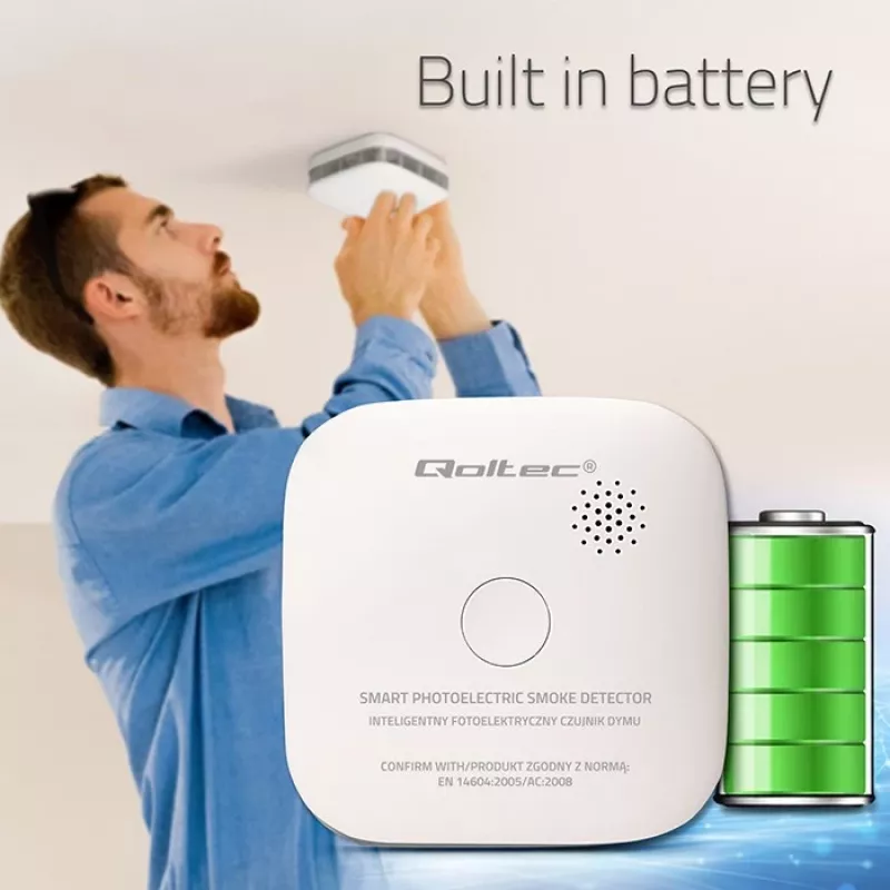 Rilevatore di fumo radio QOLTEC modello 52653 con allarme a batteria 85 dB