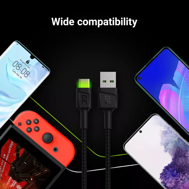 Cavo USB Green Cell KABGC06 1,2 m USB A USB C nero