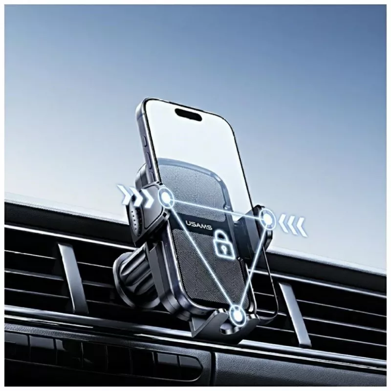 Supporto auto usams ZJ085 nero — supporto per smartphone da auto, morsetto regolabile