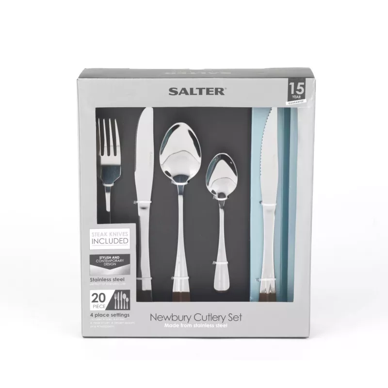 Set di posate Salter BW086282EU7 — 20 pezzi in acciaio inox, lavabili in lavastoviglie