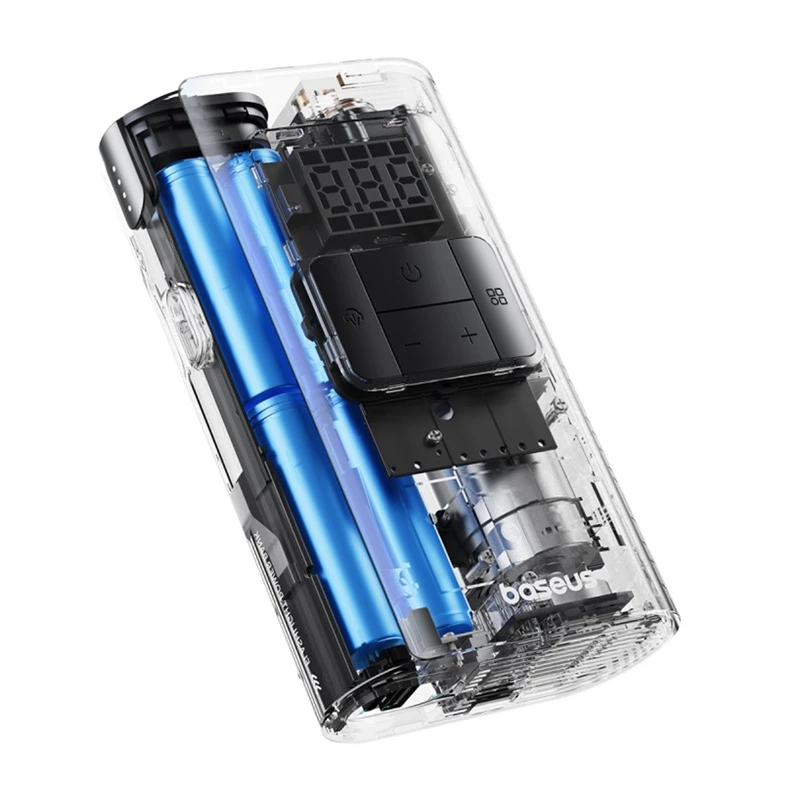 Baseus PrimeTrip VA1 compressore portatile per pneumatici, 75 W, 2 in 1 con torcia e power bank da 6000 mAh, nero