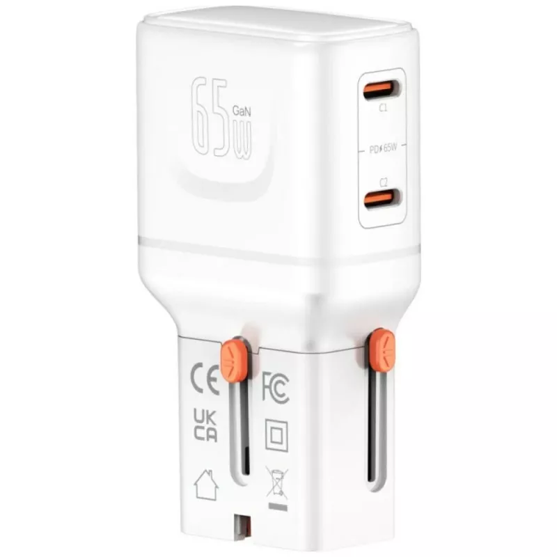 Caricabatterie da viaggio World 65W USB-C + USB-A bianco