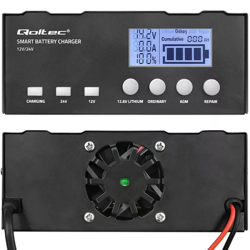 Caricabatterie QOLTEC 52491 microprocessore 12V/12,6V/24V con LCD