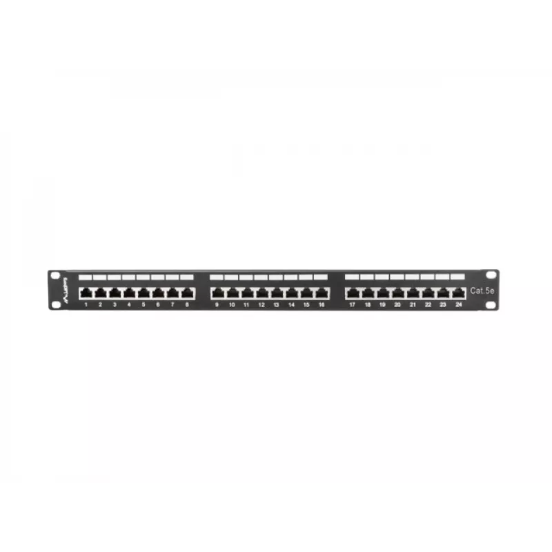 Patch panel 1U LANBERG PPS5-1024-B — 24 porte RJ-45 Cat5, metallo, nero, montaggio su rack