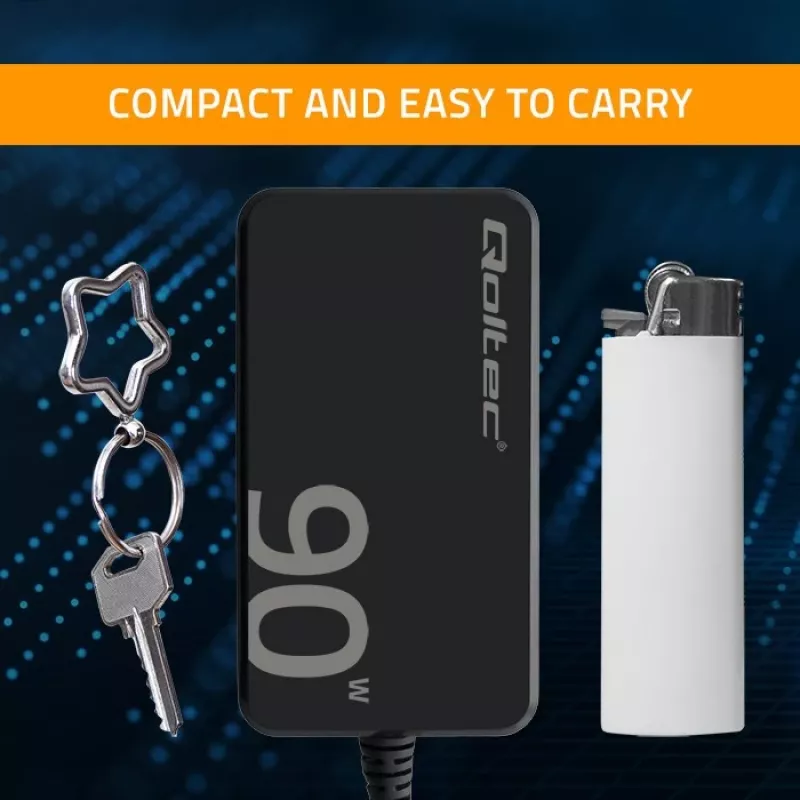 Caricabatterie da parete Qoltec 90W GaN Super Fast SLIM | XP | 5-20V | 4,5A | USB-C 3.1 | Laptop | MacBook | Smartphone | + cavo