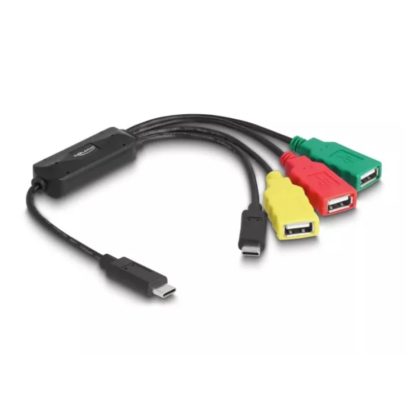 Hub USB DeLOCK 4 porte USB 2.0 con cavo USB Type-C su 3 x USB-A femmina + 1 x USB-C maschio
