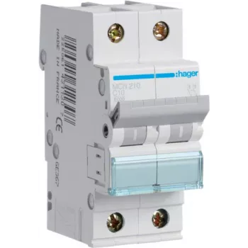 Hager Interruttore automatico magnetotermico 2 poli C-10A, 6kA MCN210 (MCN210)