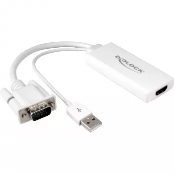 Delock - Adattatore video / audio - USB, 15 pin D-Sub (DB-15) maschio a HDMI femmina - 25cm - bianco (62460)
