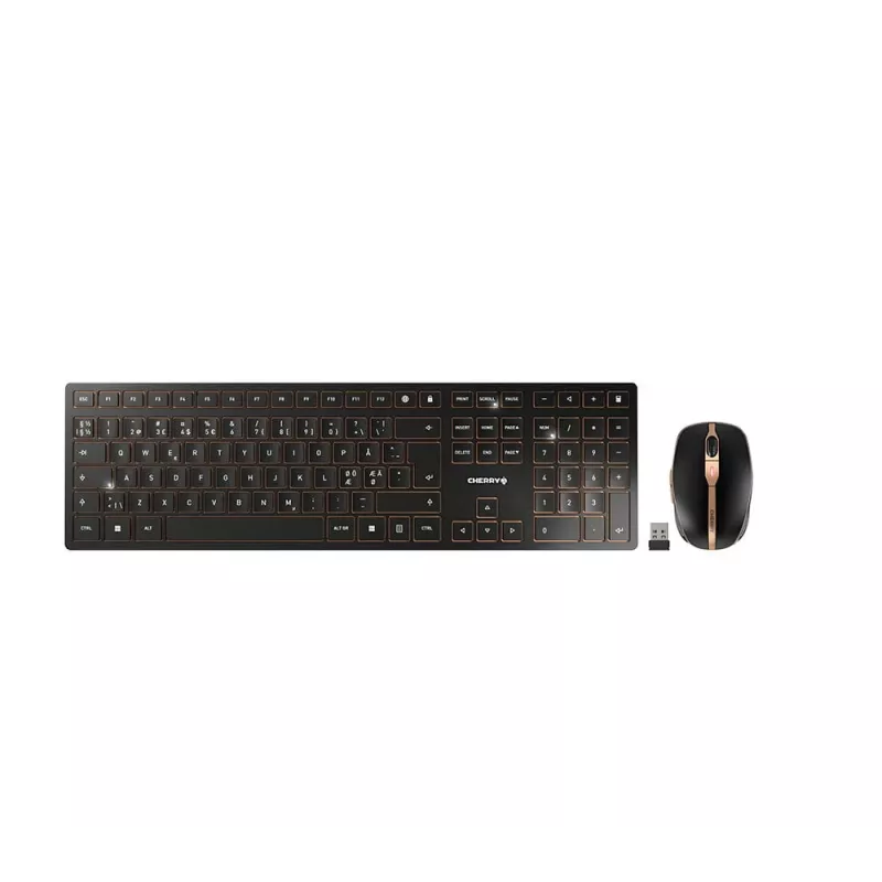CHERRY DW 9100 SLIM Tastiera e mouse inclusi Universal RF Wireless + Bluetooth nordico nero