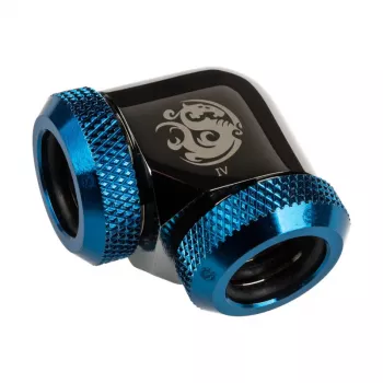 Adattatore 90° BitsPower per hardtube 12 mm AD su hardtube 12 mm AD, nero/blu lucido