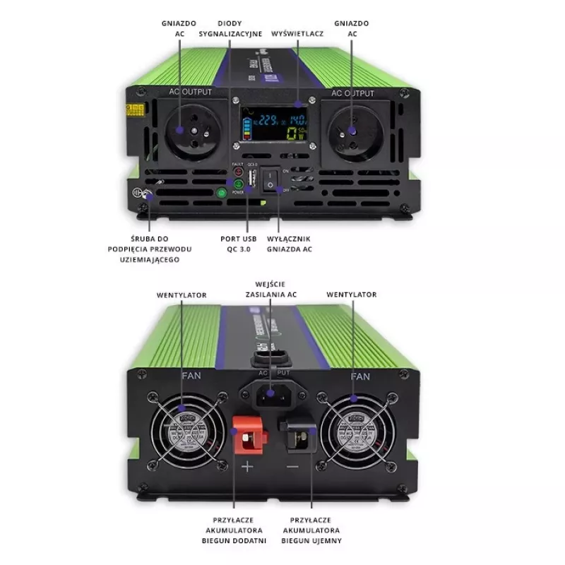 Inverter per auto Qoltec Monolith 6000 W Verde 12 V