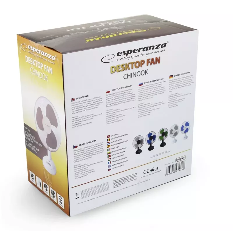 Esperanza EHF003WE, ventilatore da tavolo 12'' , bianco e grigio