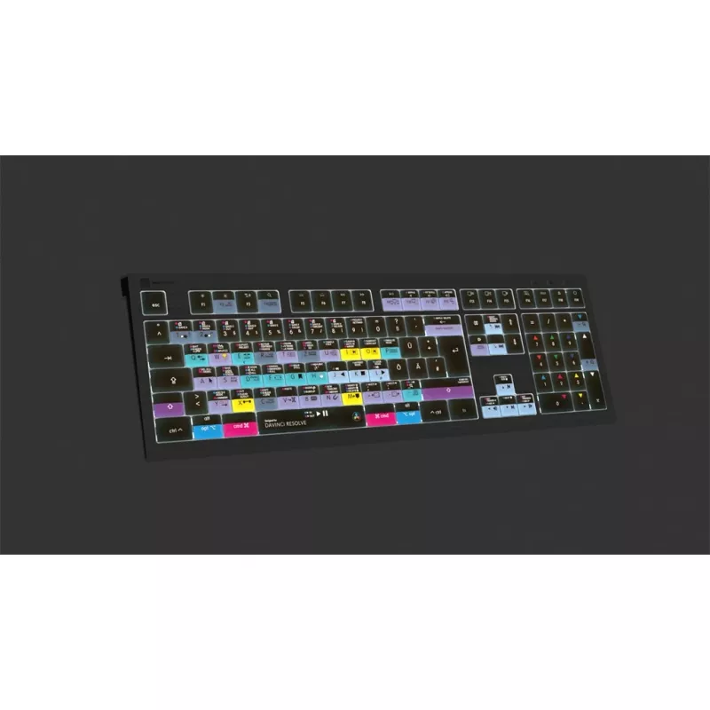 Logickeyboard ASTRA 2 tastiera DaVinci Resolve per Mac, formato standard, cablata USB, meccanismo a forbice, QWERTZ tedesco, nera