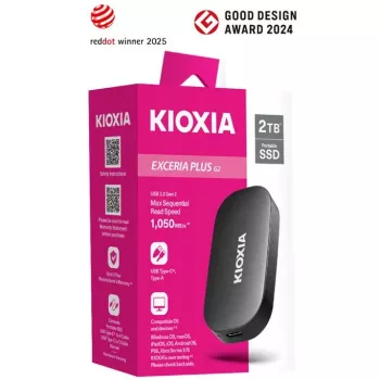 KIOXIA EXCERIA Plus G2 Portatile 2TB / fino a 1050MB/s in lettura 1000MB/s in scrittura Test di caduta MIL-STD Crittografia AES a 256 bit Fotografi Content Creator e