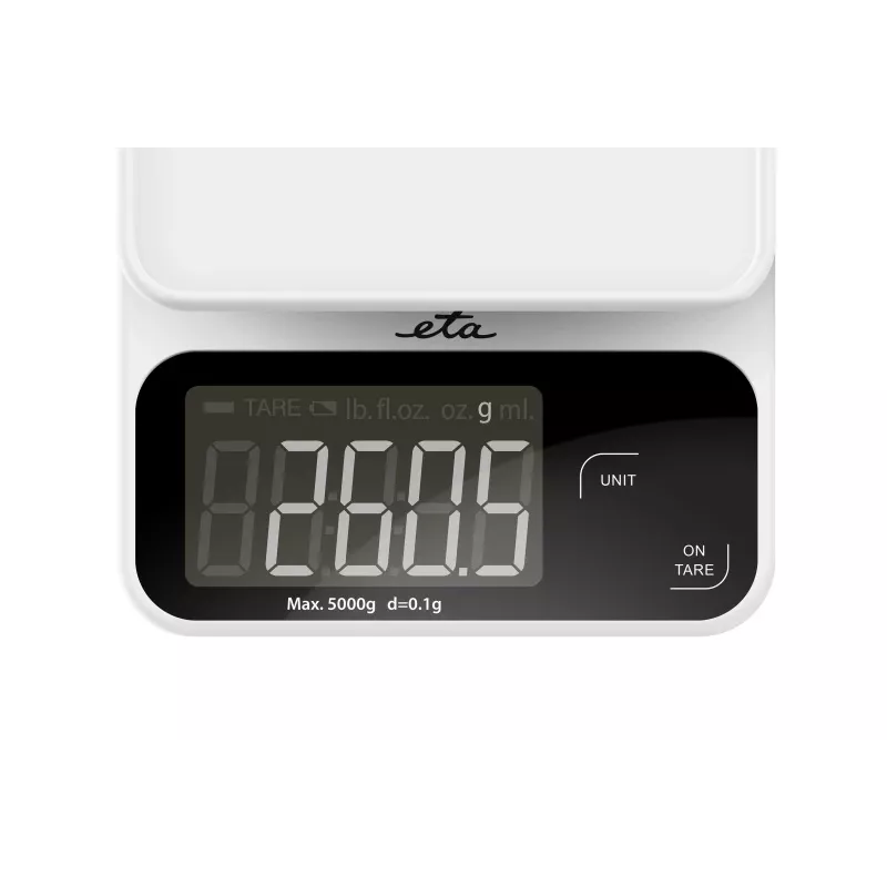 Bilancia da cucina elettronica ETA POPI bianco — max. 5 kg, precisione 1 g, display LCD, batterie AAA