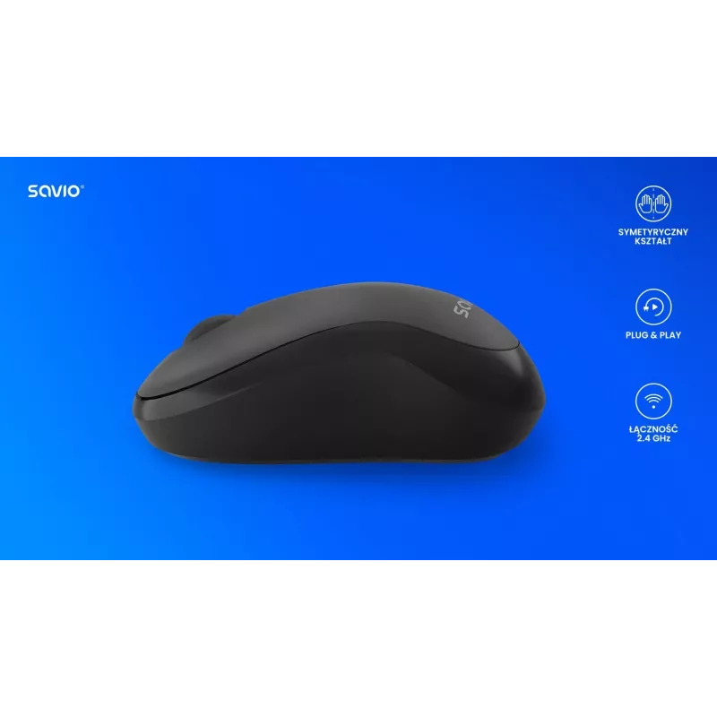 Savio MB-03 mouse ottico wireless, ricevitore USB 2,4 GHz, 1000 DPI, 3 pulsanti, batteria AA, 99x60x39 mm, 51 g, nero