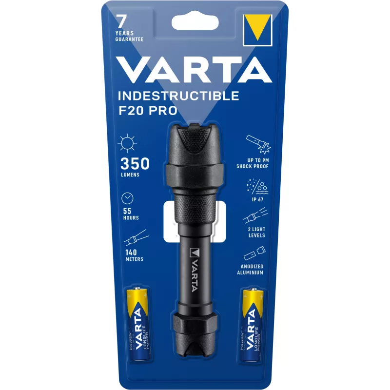 Varta Indestructible F20 Pro - torcia - nero - alluminio - 9 m - IP67 - LED