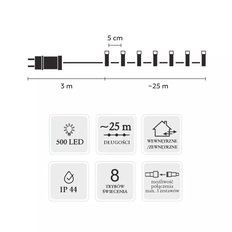 Set barre luminose LED Extralink 500L bianco freddo — lunghezza 3 m + 25 m interno/esterno