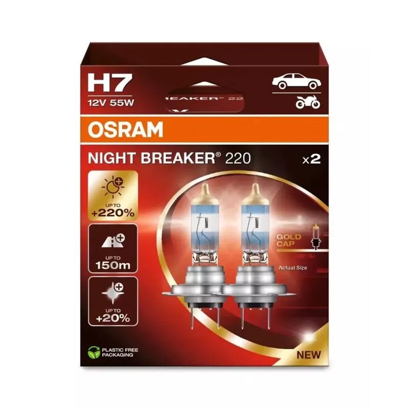Lampada faretto alogena Osram H7 NIGHT BREAKER 220 — confezione doppia (modello 64210NB220-2HB)