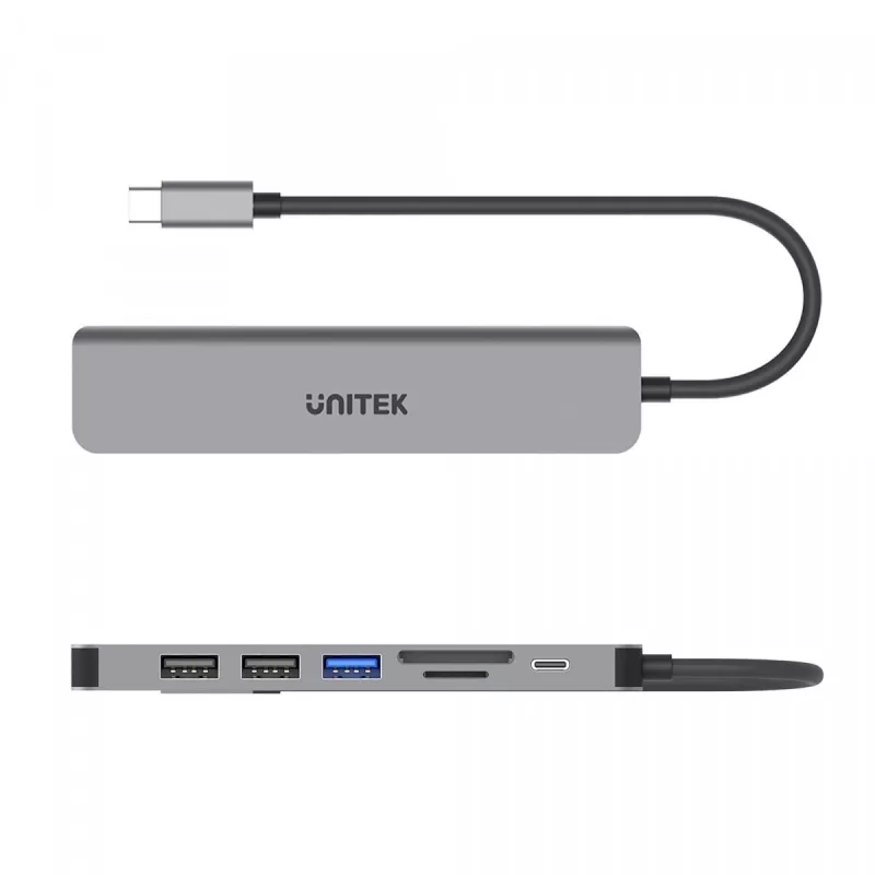 Hub USB-C Unitek 7in1 alluminio PD 100W 5 Gbps — adattatore multiporta con Power Delivery