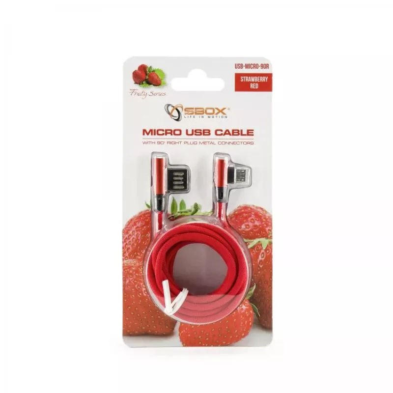 Sbox USB->Micro USB 90 M/M 1,5m USB-MICRO-90R rosso fragola
