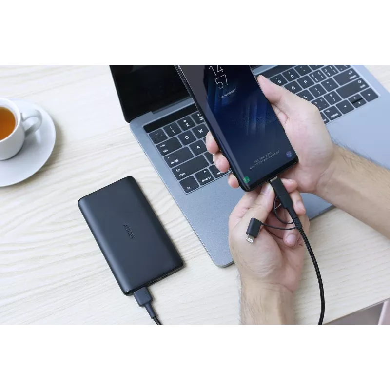 AUKEY CB-BAL5 cavo intrecciato 3 in 1, Micro USB / USB-C / Lightning, 1,2 m, nero