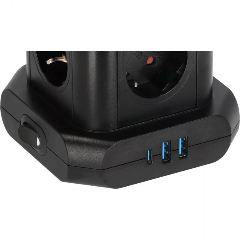 Torre multipresa Brennenstuhl 1153560010 — 8 prese, 2×USB-A, 1×USB-C, nero