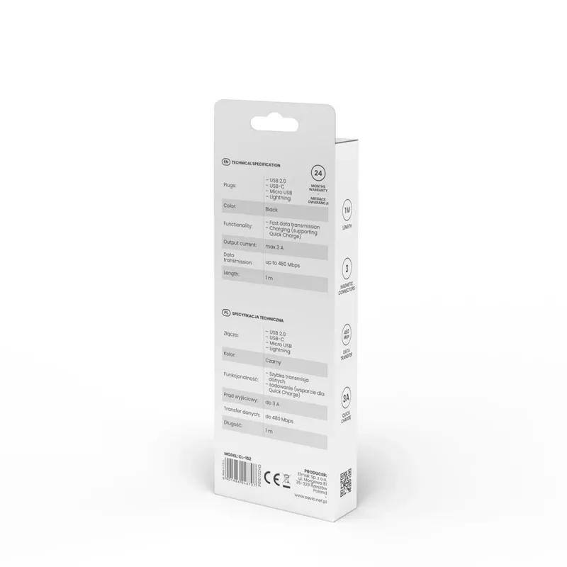 Cavo USB Savio CL-152 1 m USB 2.0 USB C Micro USB A/Lightning nero