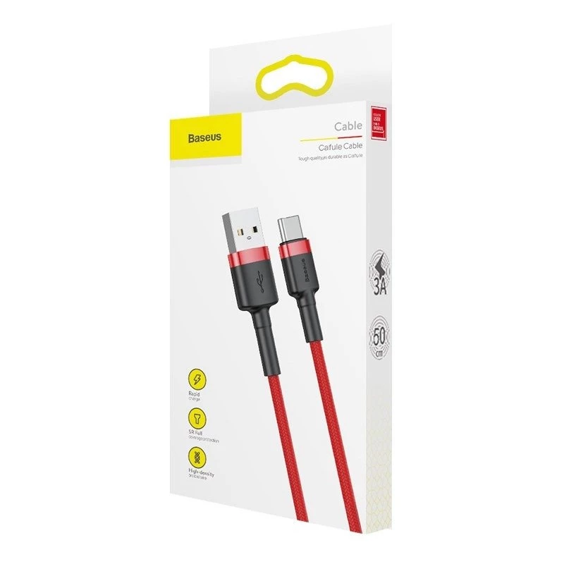 Cavo USB 2.0 A a USB-C Baseus CATKLF-B09 1m QC3.0 treccia in nylon rosso, ricarica rapida e sincronizzazione dati