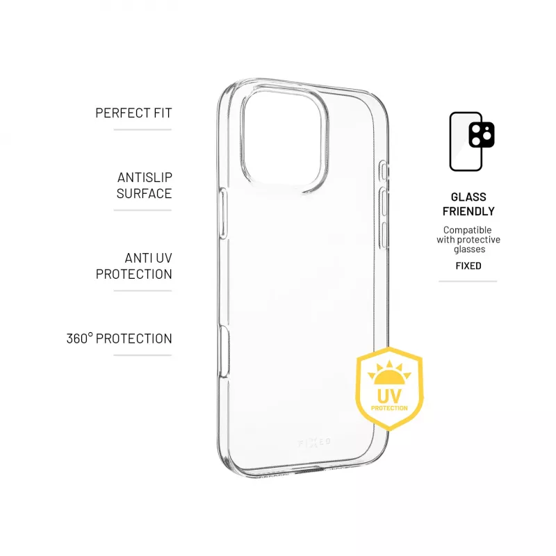 Cover posteriore FIXED AntiUV per Apple iPhone 16 Pro Max, TPU trasparente