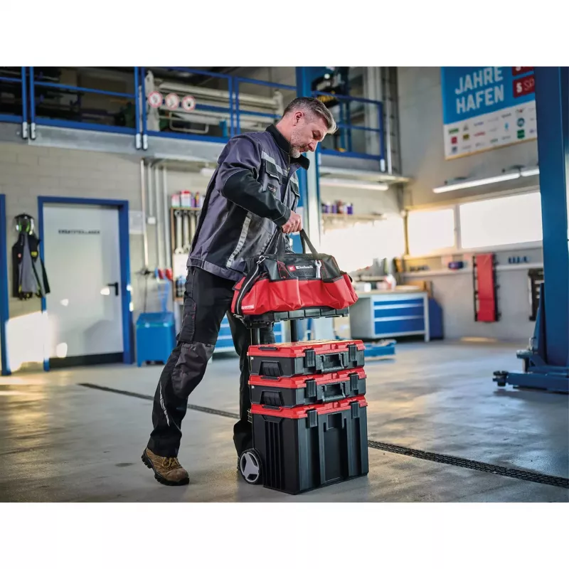 Einhell 4540036 E-Case Bag borsa portautensili di sistema, poliestere, portata 30 kg, nero/rosso
