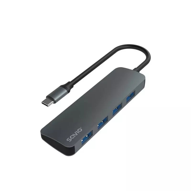 Hub USB SAVIO AK-54 — 4 x USB-A (USB 3.2 Gen 1), host USB-C, nero