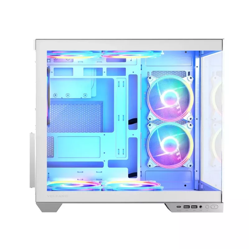 Case PC MODECOM Volcano Panorama Midi Tower bianco — micro ATX, vetro temperato, ARGB, USB-C, supporta GPU 400 mm