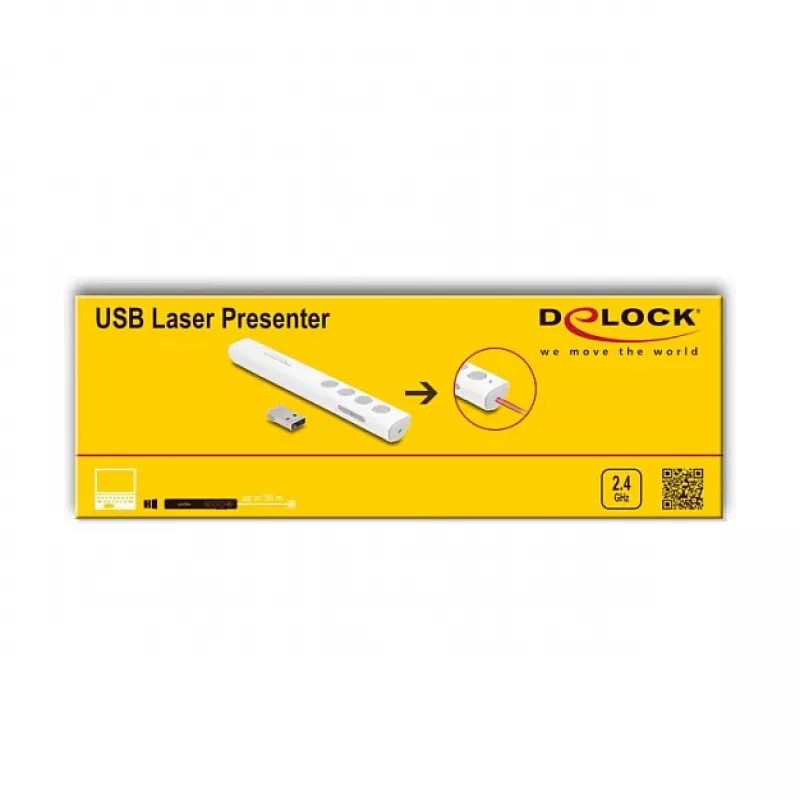 DeLOCK presenter laser USB bianco wireless con ricevitore USB RF Nano