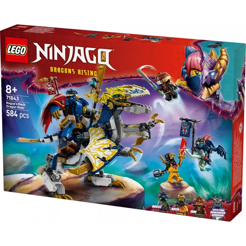 LEGO NINJAGO set 71843 Mech drago cavaliere Rogue — 584 pezzi, 4 minifigure, 190 mm di altezza del modello