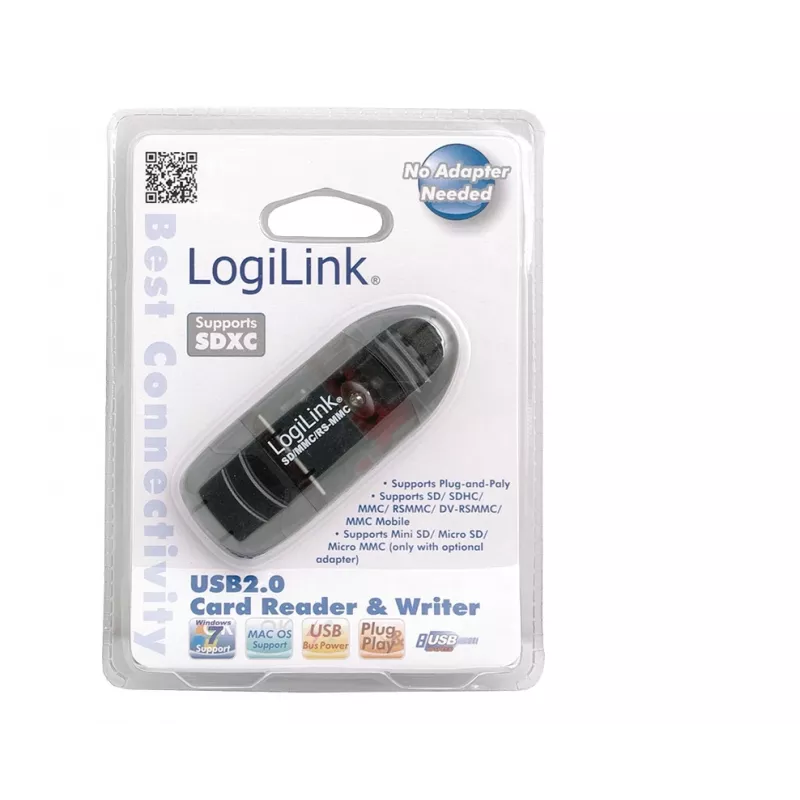 Lettore di schede LOGILINK CR0007 USB 2.0 per SD/MMC, nero, fino a 480 Mbit/s