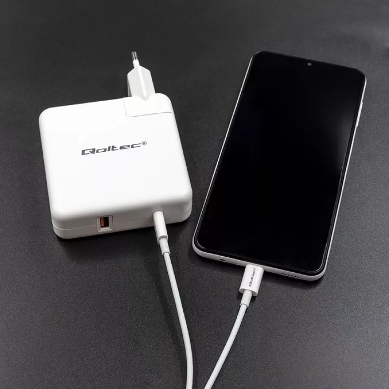 Qoltec caricabatterie GaN FAST 108W | 5-20V | 3-4.7A | USB C | bianco